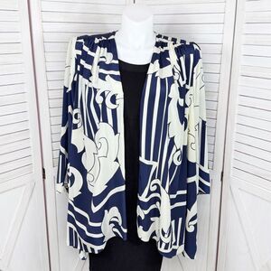 Siasia Vintage Patterned Kimono Cardigan Topper Jacket Blue‎ White Large